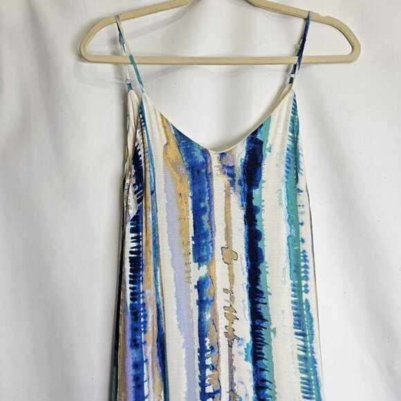 Lulus Bay Side Babe Cream and Blue Tie-Dye Maxi Dress Sleeveless Drapey Lined S - Picture 2 of 13